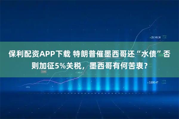 保利配资APP下载 特朗普催墨西哥还“水债”否则加征5%关税，墨西哥有何苦衷？